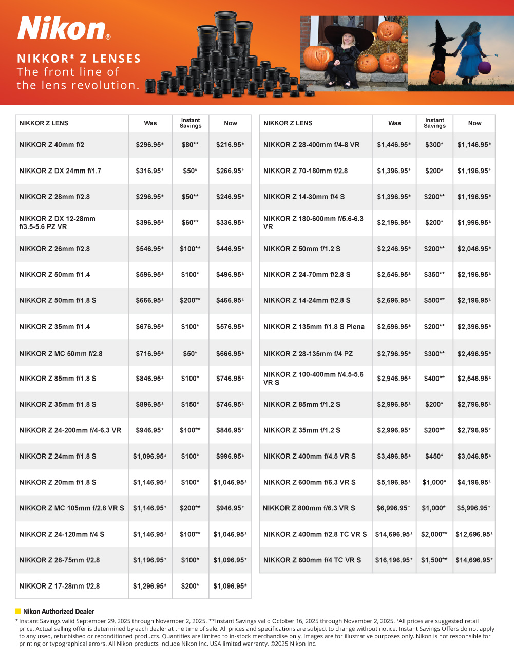 Sigma Dealer Logo  Nikon Fall Savings  on Z Mirrorless lenses at K&R photographics