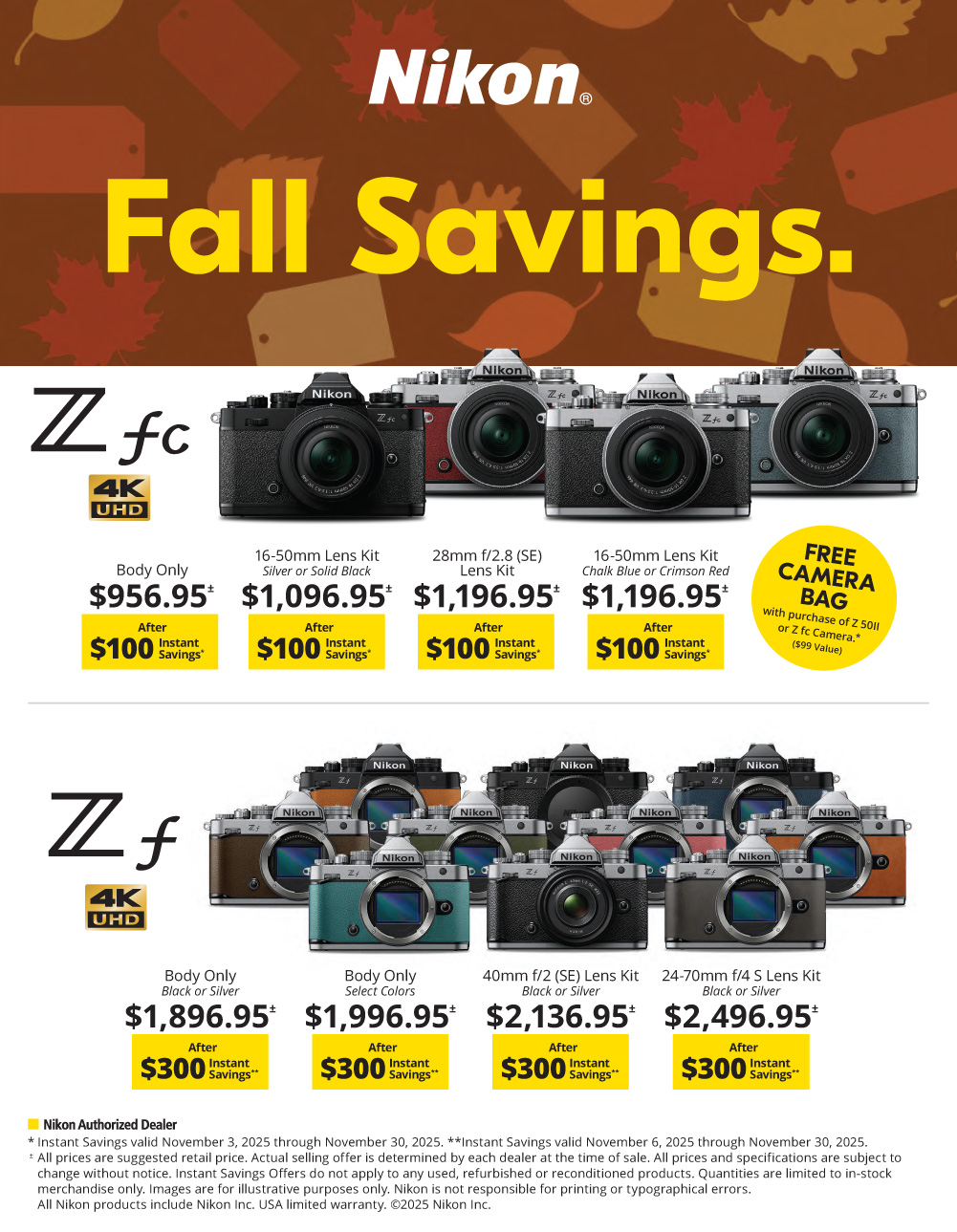 Nikon Zf and Zfc Fall savings at K&R