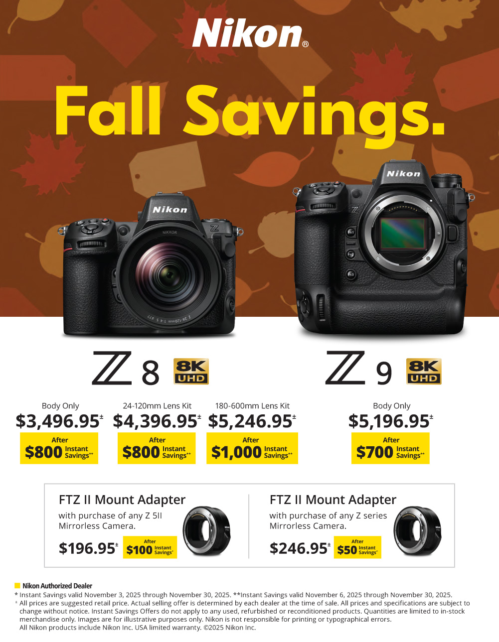 NIKON  Z 8 , Z-9 Fall Savings at K&R photographics