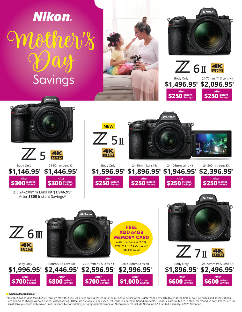 Announcing  NIKON  Mother's Day  Savings on Mirrorless Cameras - deals at K&R Photographics K&R Photo