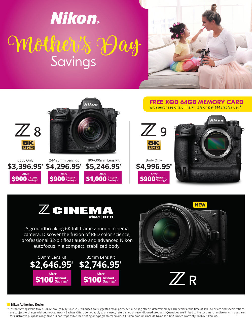 Nikon Z 8/ Z9/ Red/ ZR Mother's Day  Savings at K&R photographics