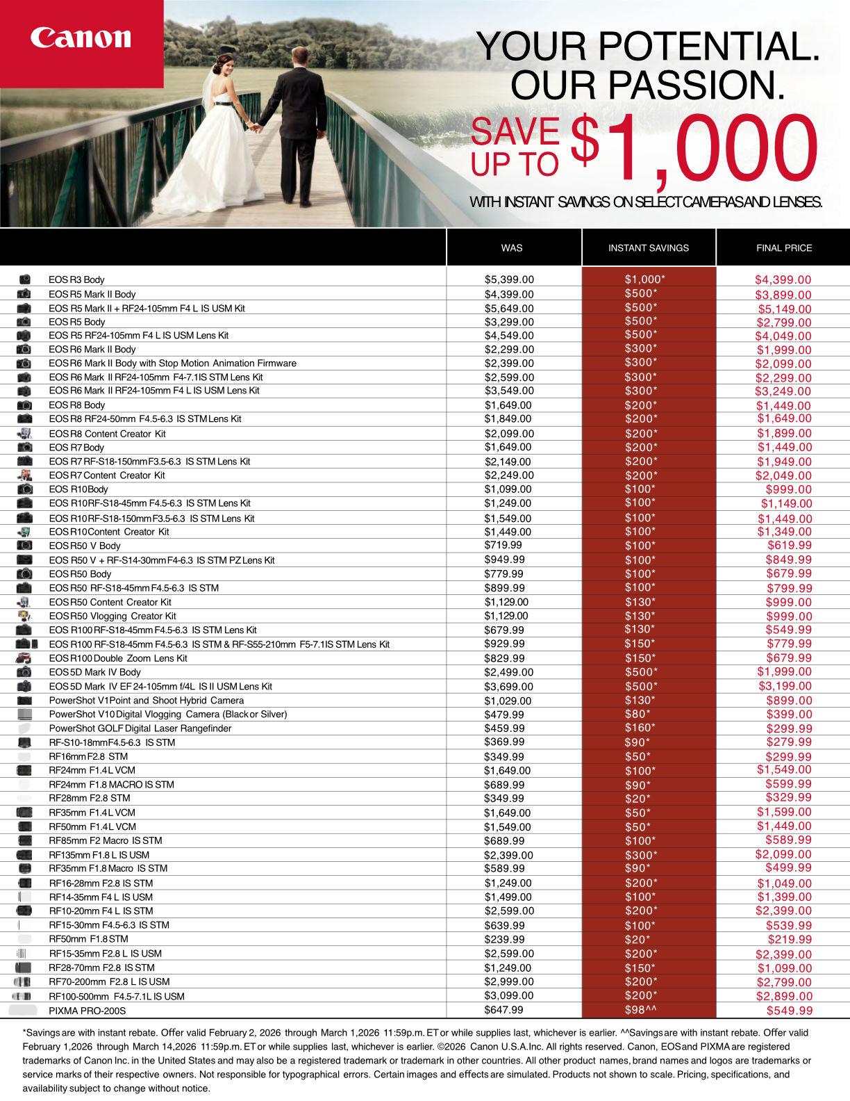 Canon Savings up to $1000. off at K&R photographics