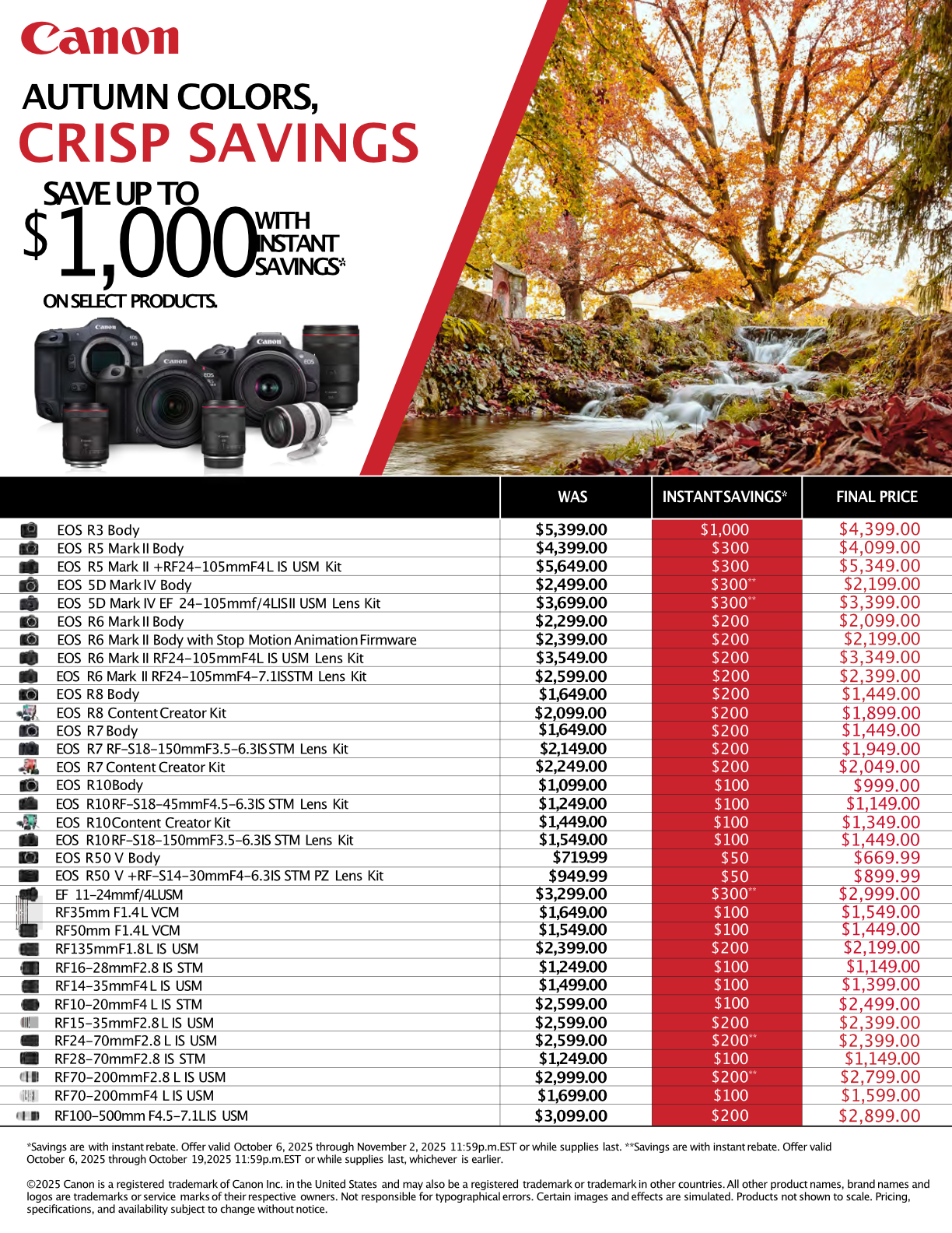 Canon Customer Fall Savings Sale at K&R photographics