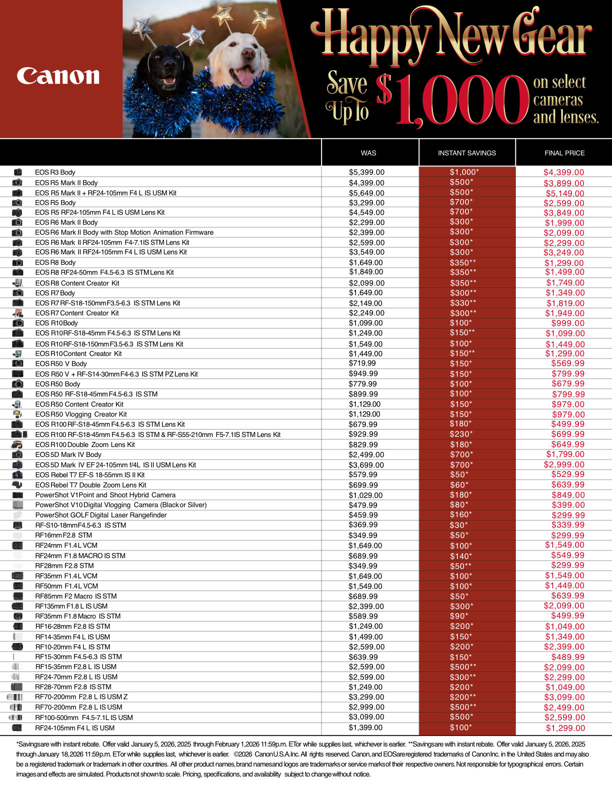 CANON Prices, CANON Happy New Gear  Savings