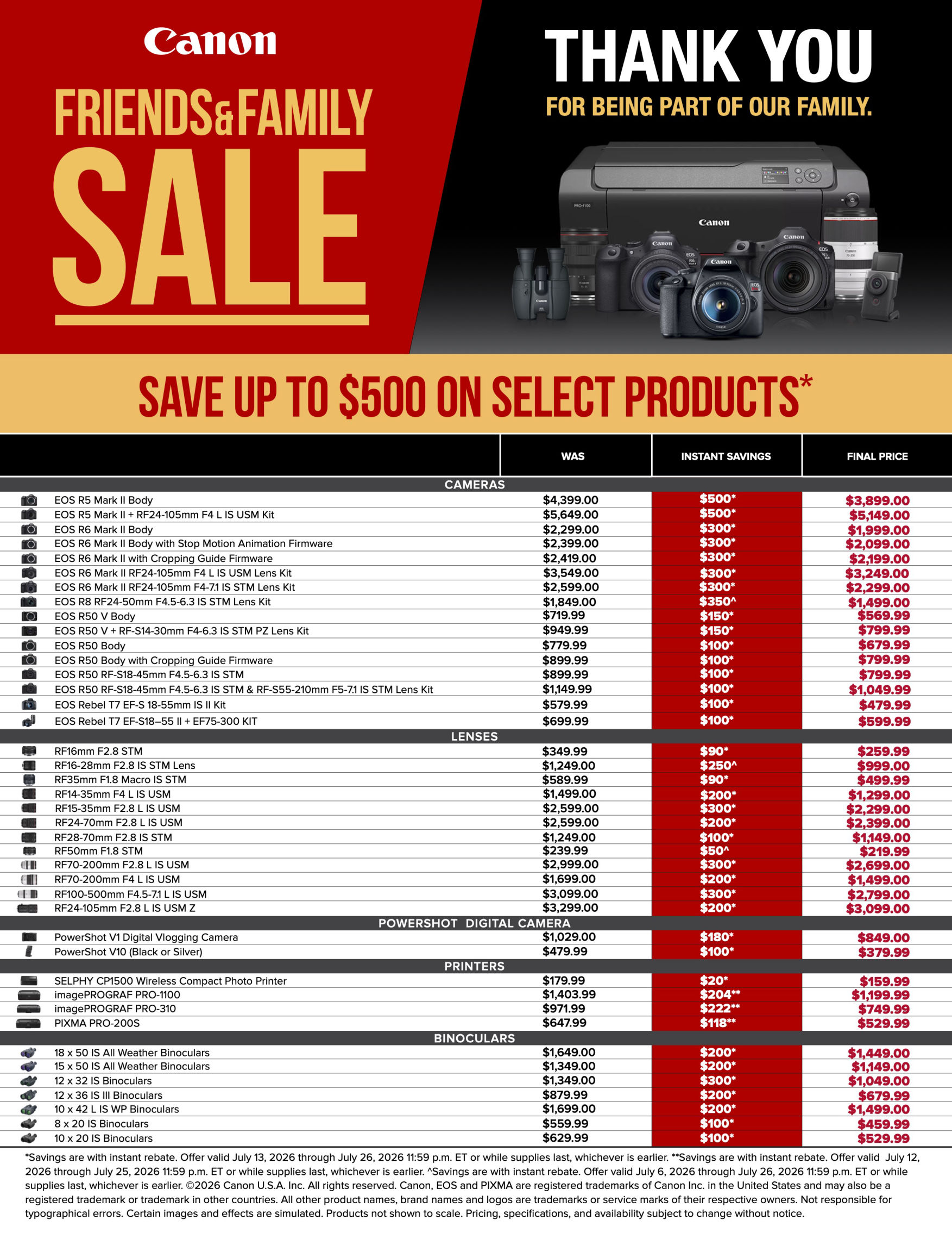 Canon Savings up to $1000. off at K&R photographics