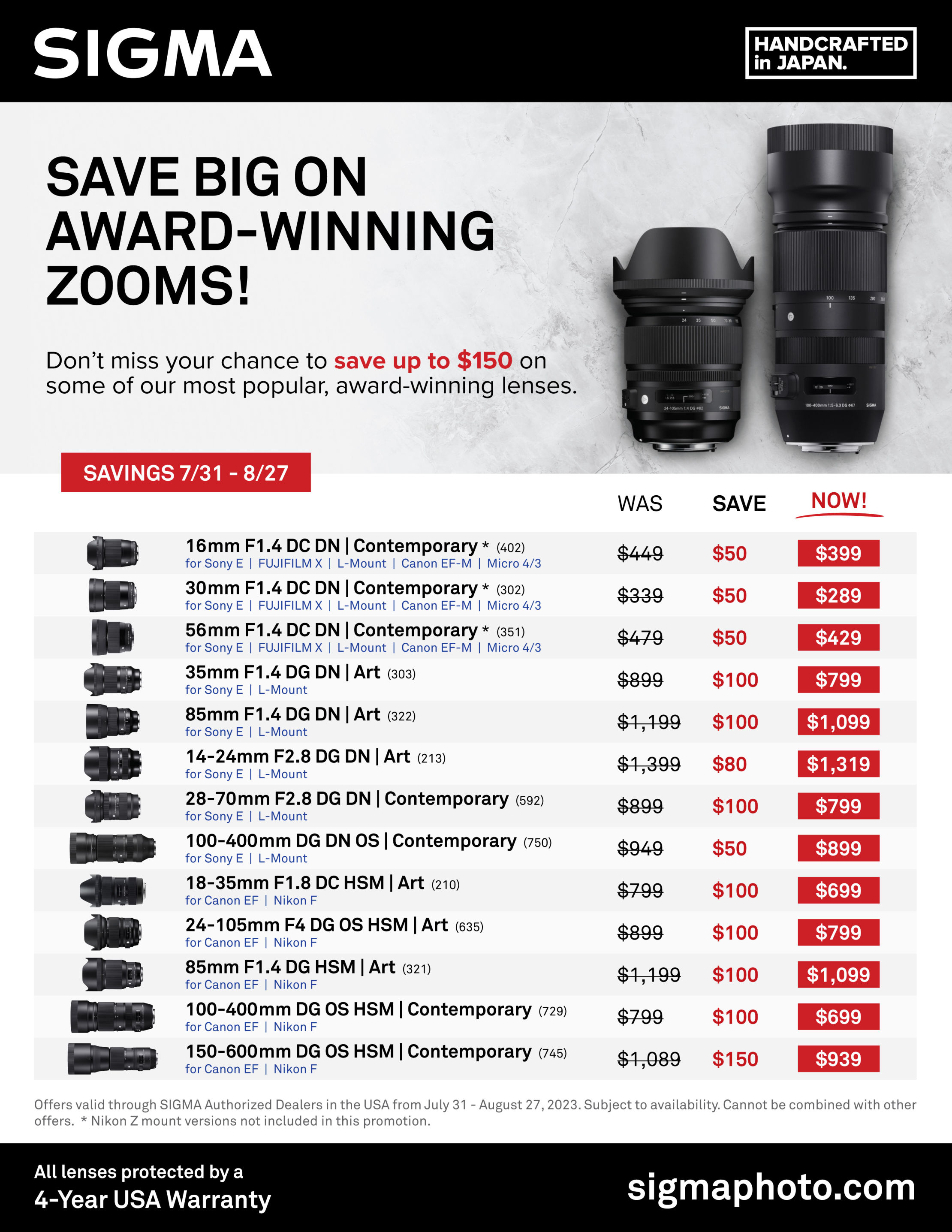 SIGMA Save Big on Award Winning Zoom Optics Savings