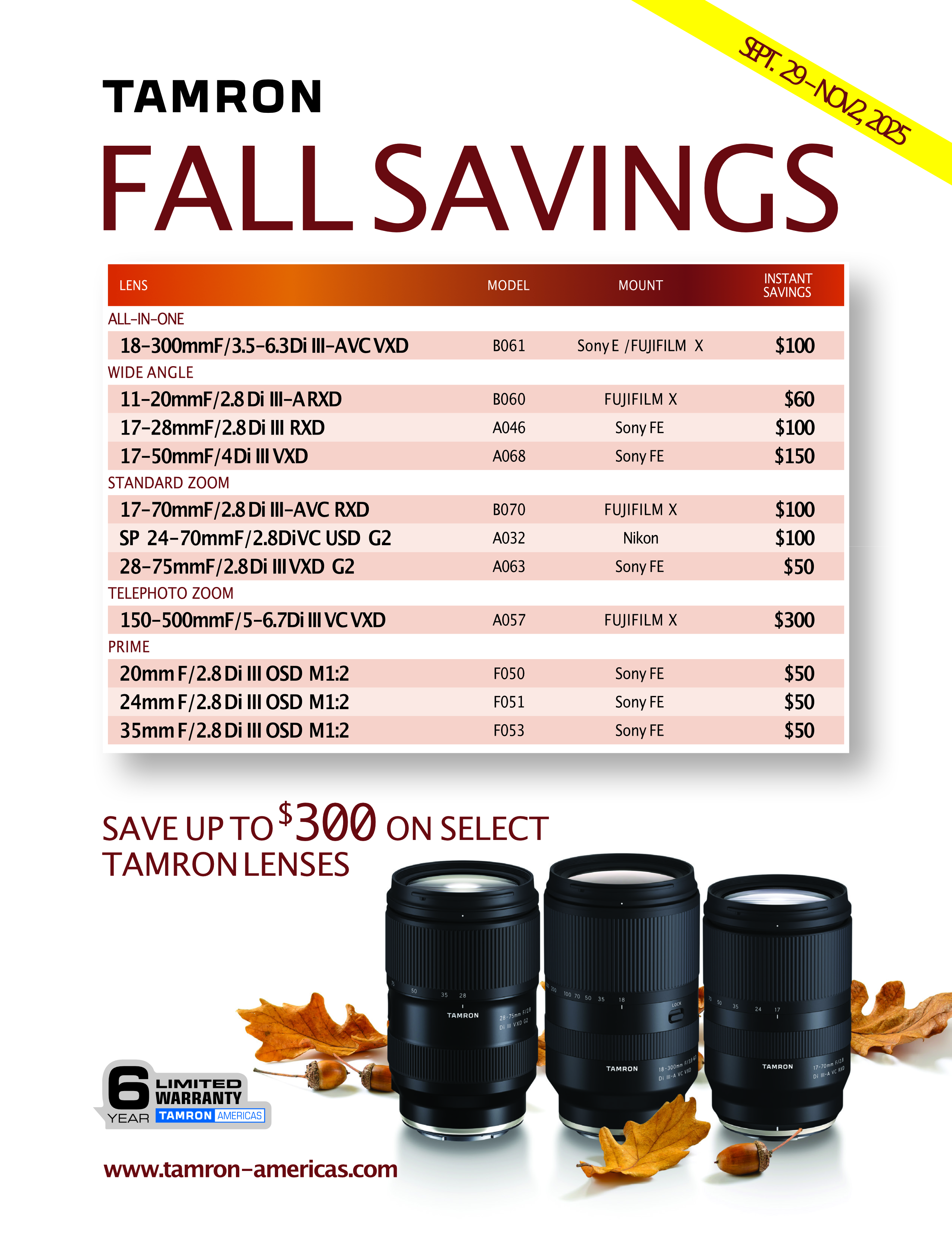 K&R Tamron Fathers Day Tamron Fall  Savings Event at K&R