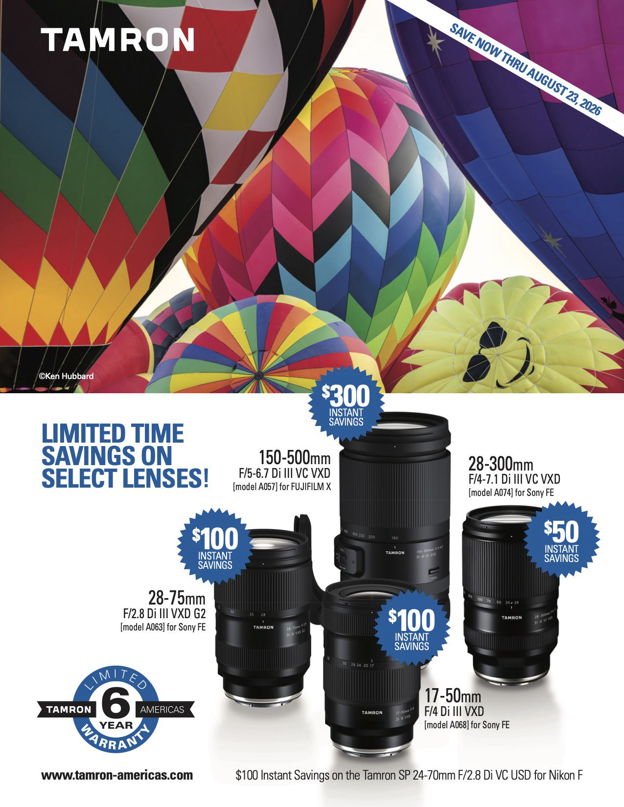 Tamron Savings up to $300. off at K&R photographics