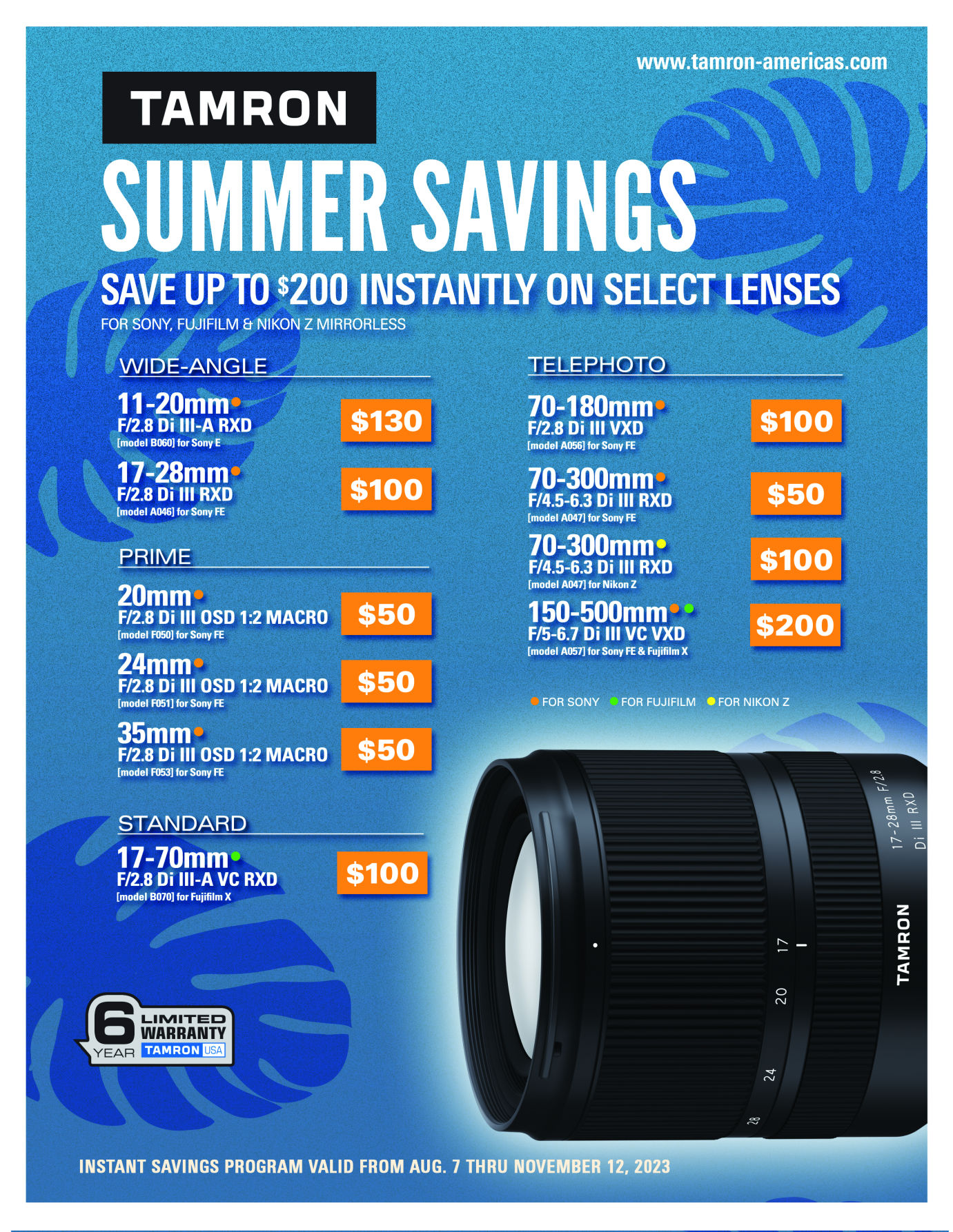 Tamron Savings Summer Savings Lenses/ K&R Photographics