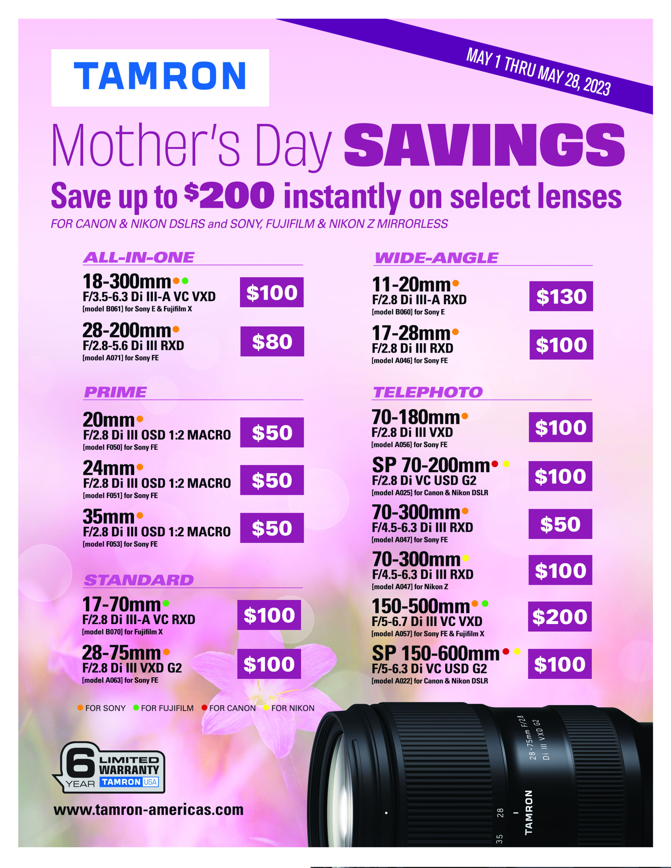 Tamron Lenses-Mother's Day Savings
